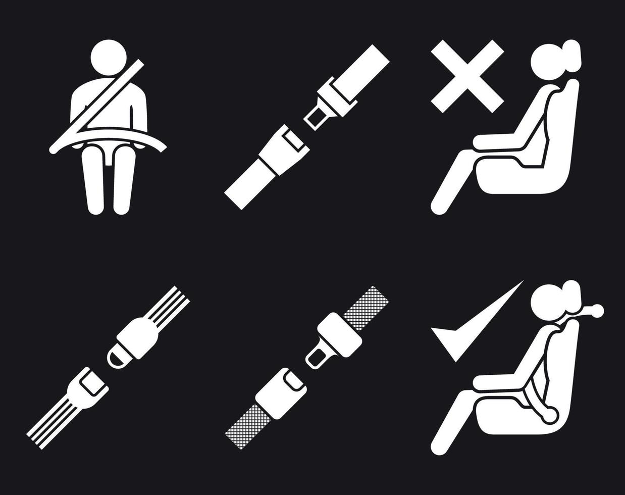 Safety belt icons set. White on a black background vector