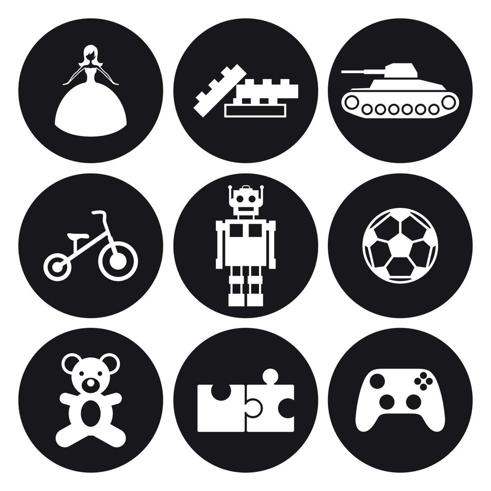 Toys icons set. White on a black background vector
