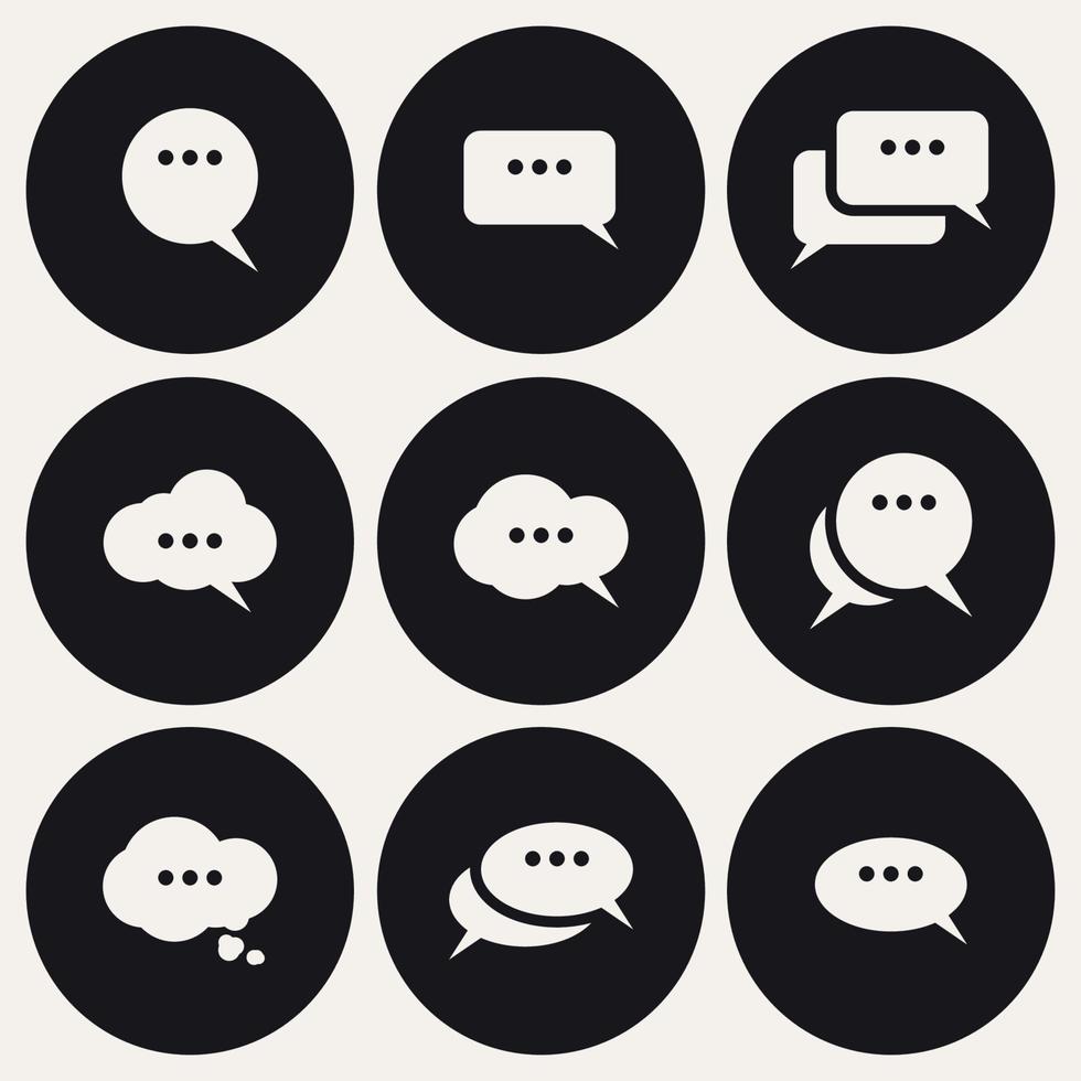 conjunto de iconos de burbujas de discurso. blanco sobre un fondo negro vector