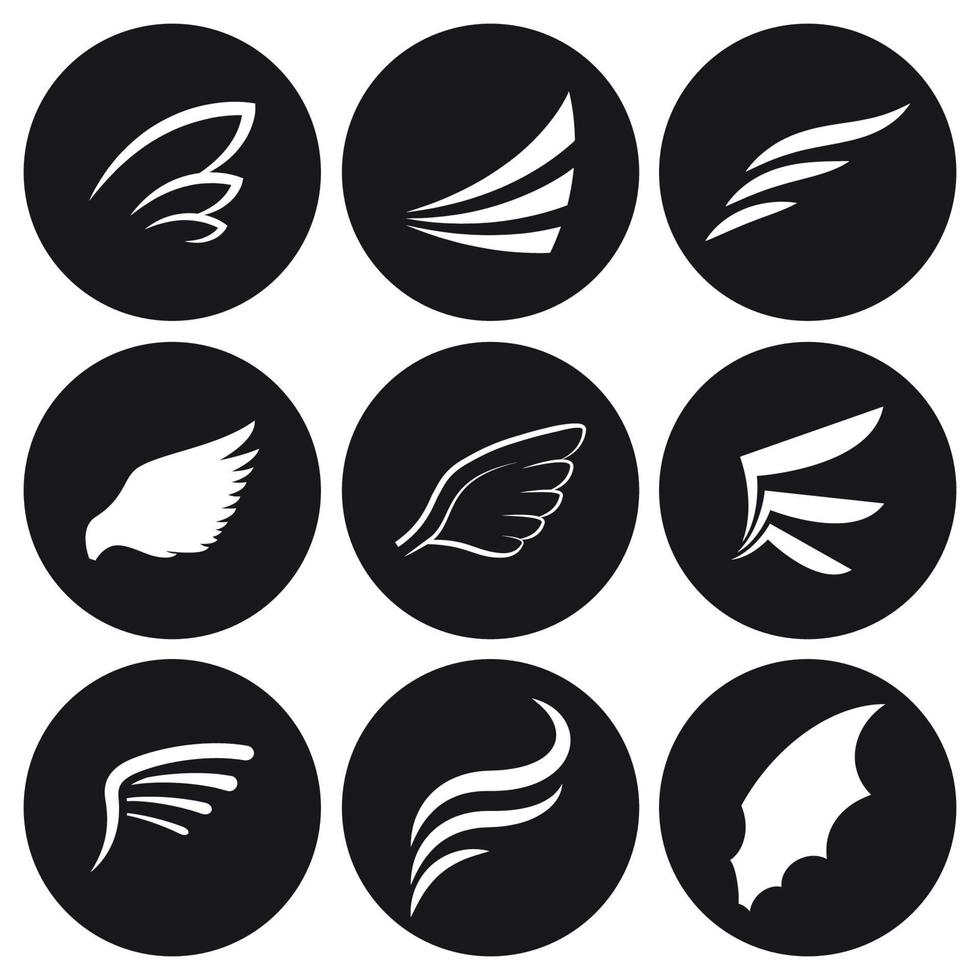 Wing icons set. White on a black background vector