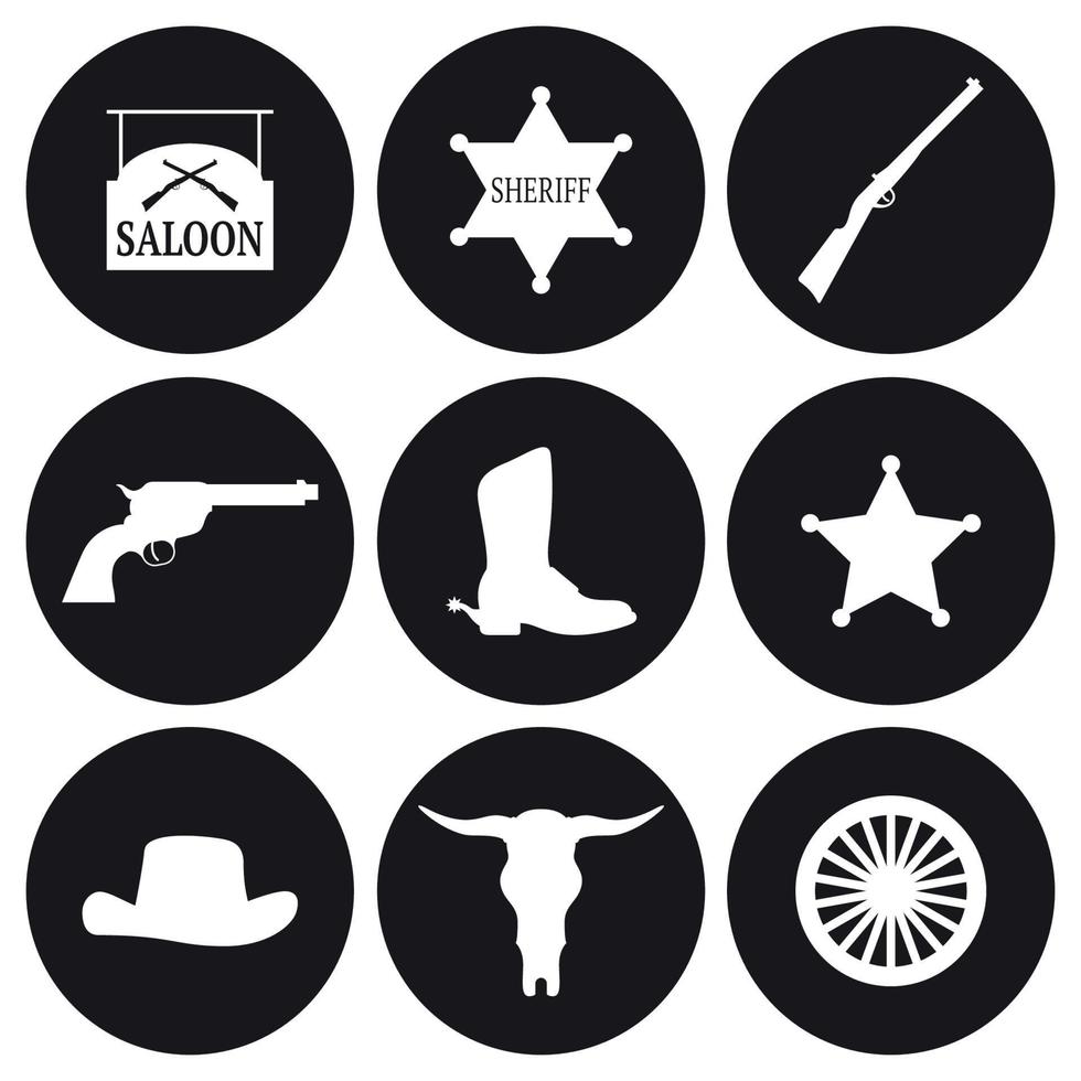 conjunto de iconos occidentales. blanco sobre un fondo negro vector