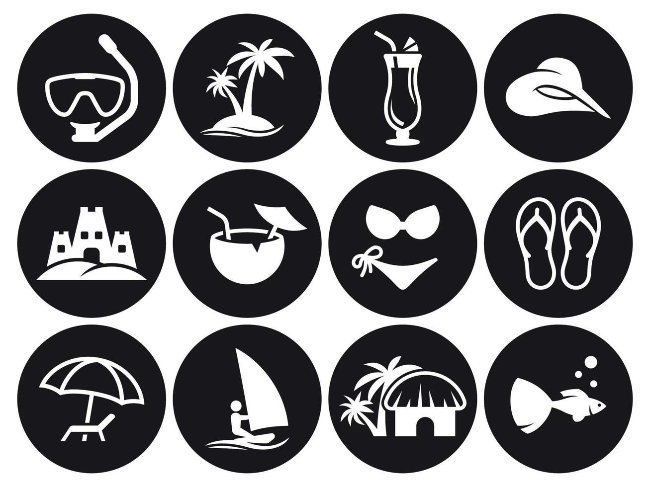 Summer beach icon set, White on a black background vector