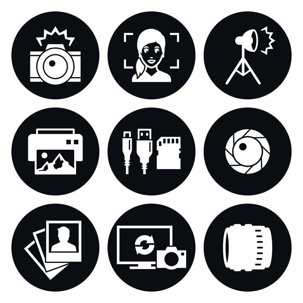 Photo icons set. White on a black background vector