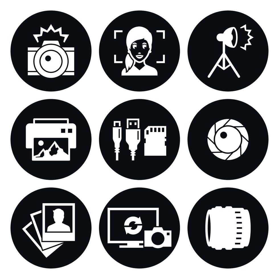 conjunto de iconos de fotos. blanco sobre un fondo negro vector