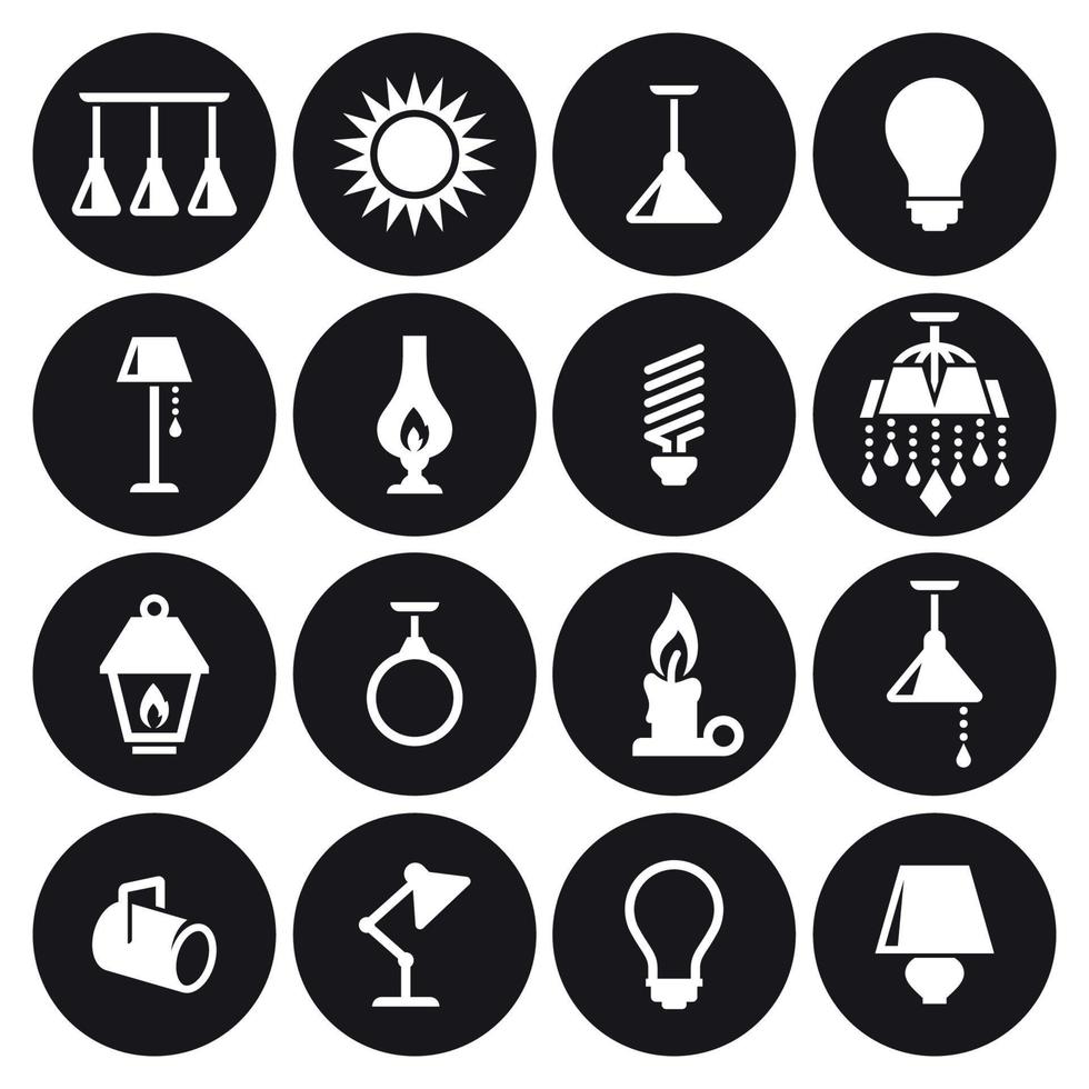 light icons set. White on a black background vector