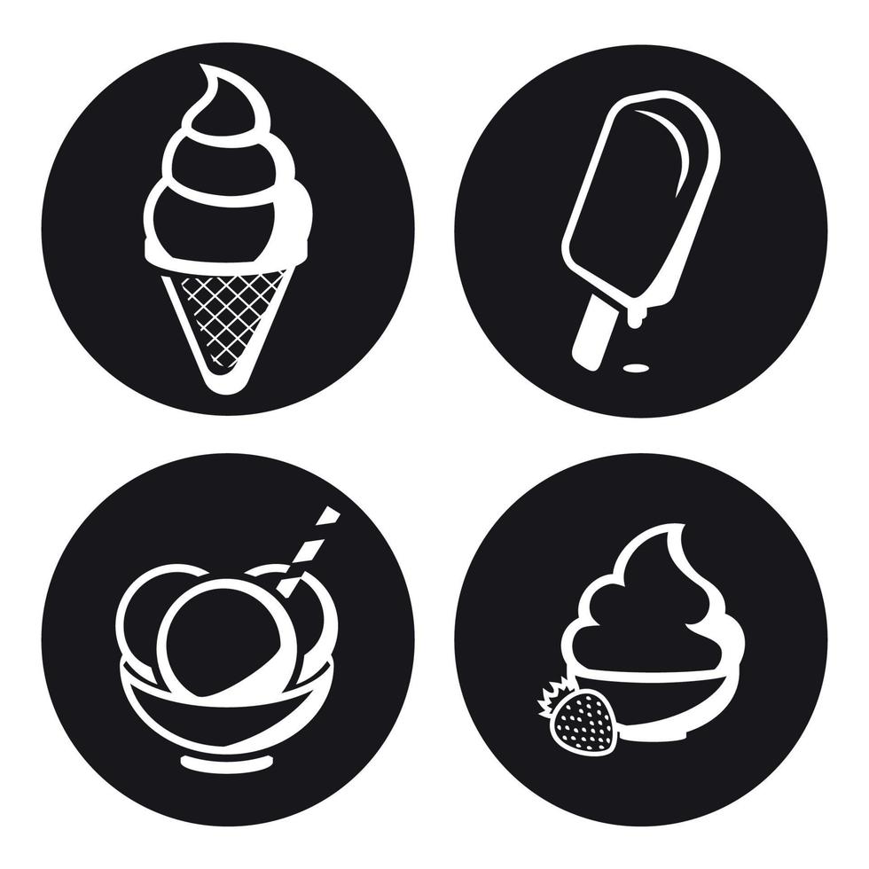 conjunto de iconos de helado. blanco sobre un fondo negro vector