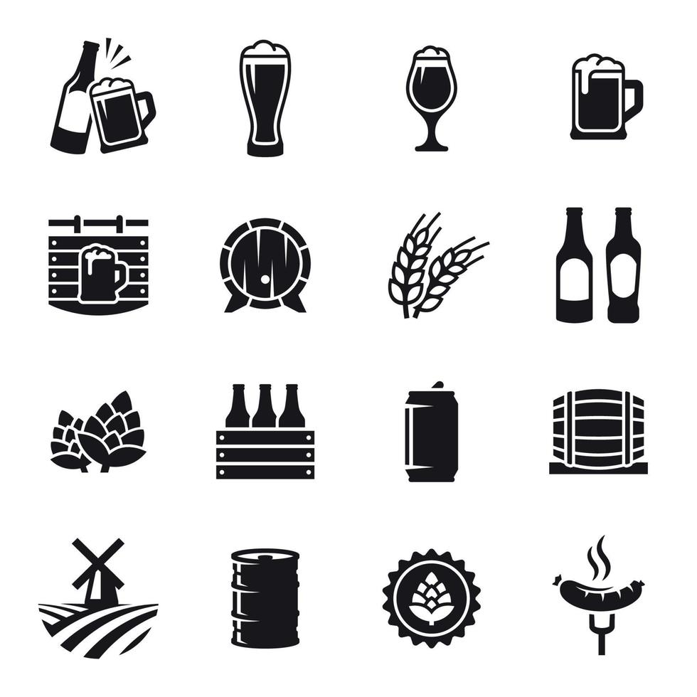 conjunto de iconos de cerveza. vector, negro sobre un fondo blanco vector