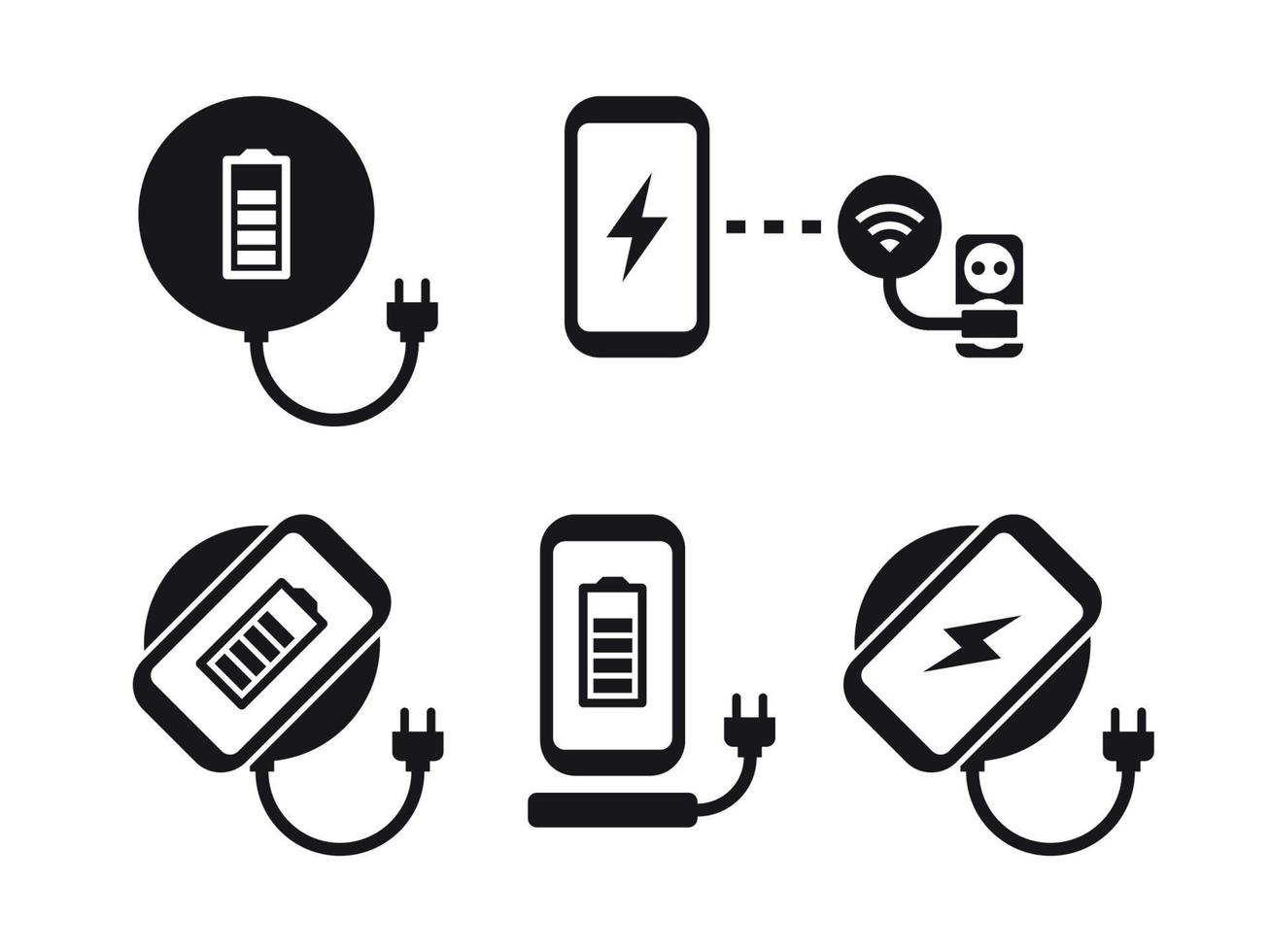 Wireless charging for smartphone icons set. Black on a white background vector