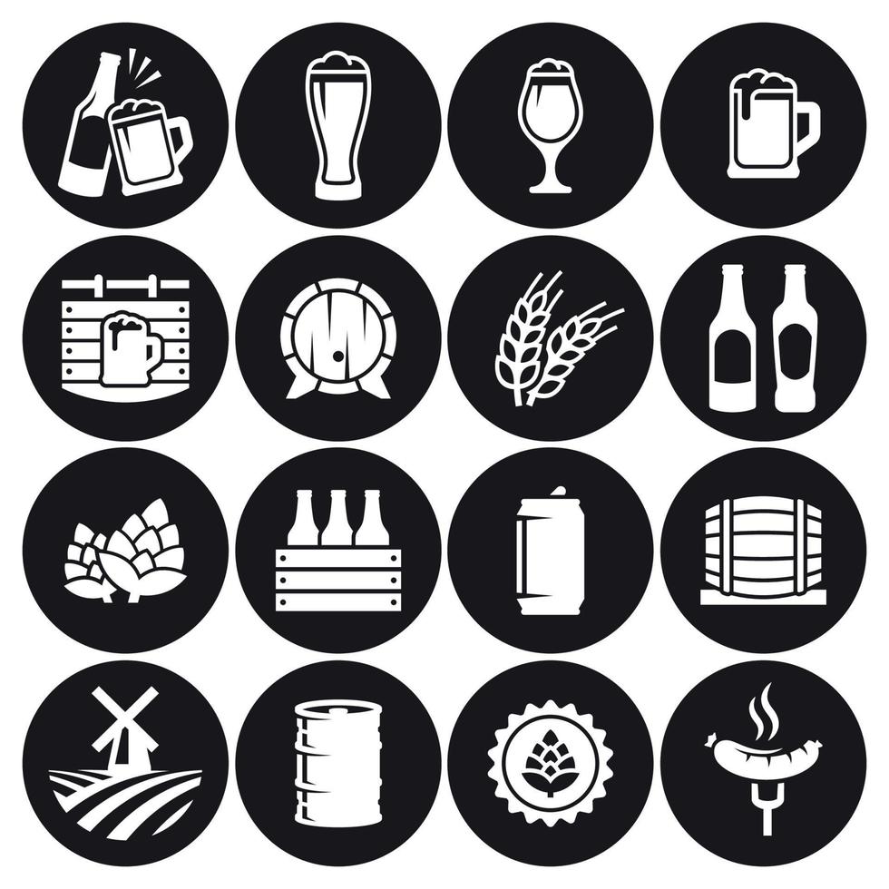 conjunto de iconos de cerveza. vector, blanco sobre un fondo negro vector