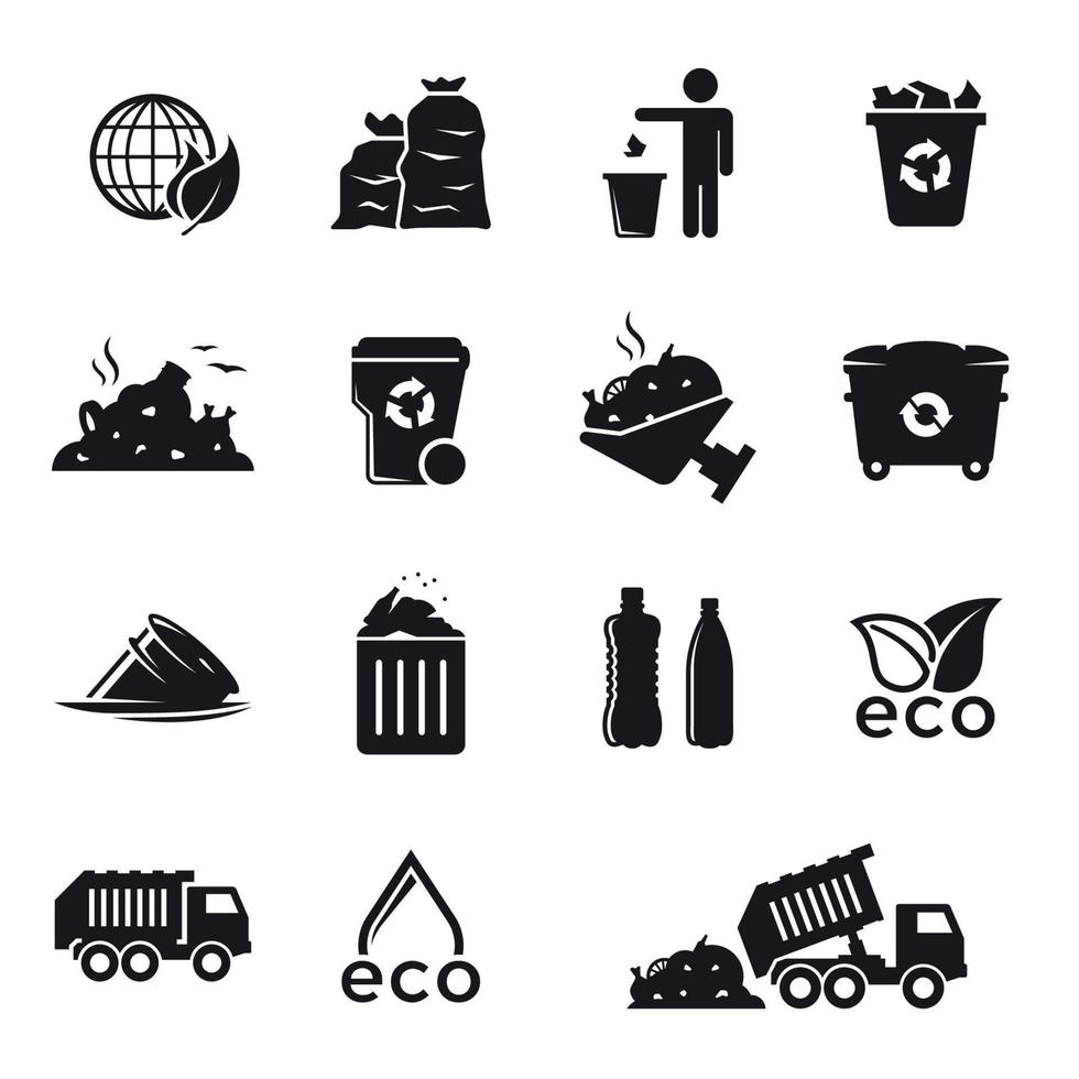 Garbage icons set. Black on a white background vector