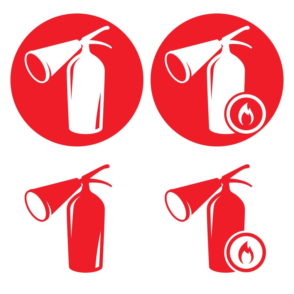 Fire extingusher icons set. Red icons on a white background vector