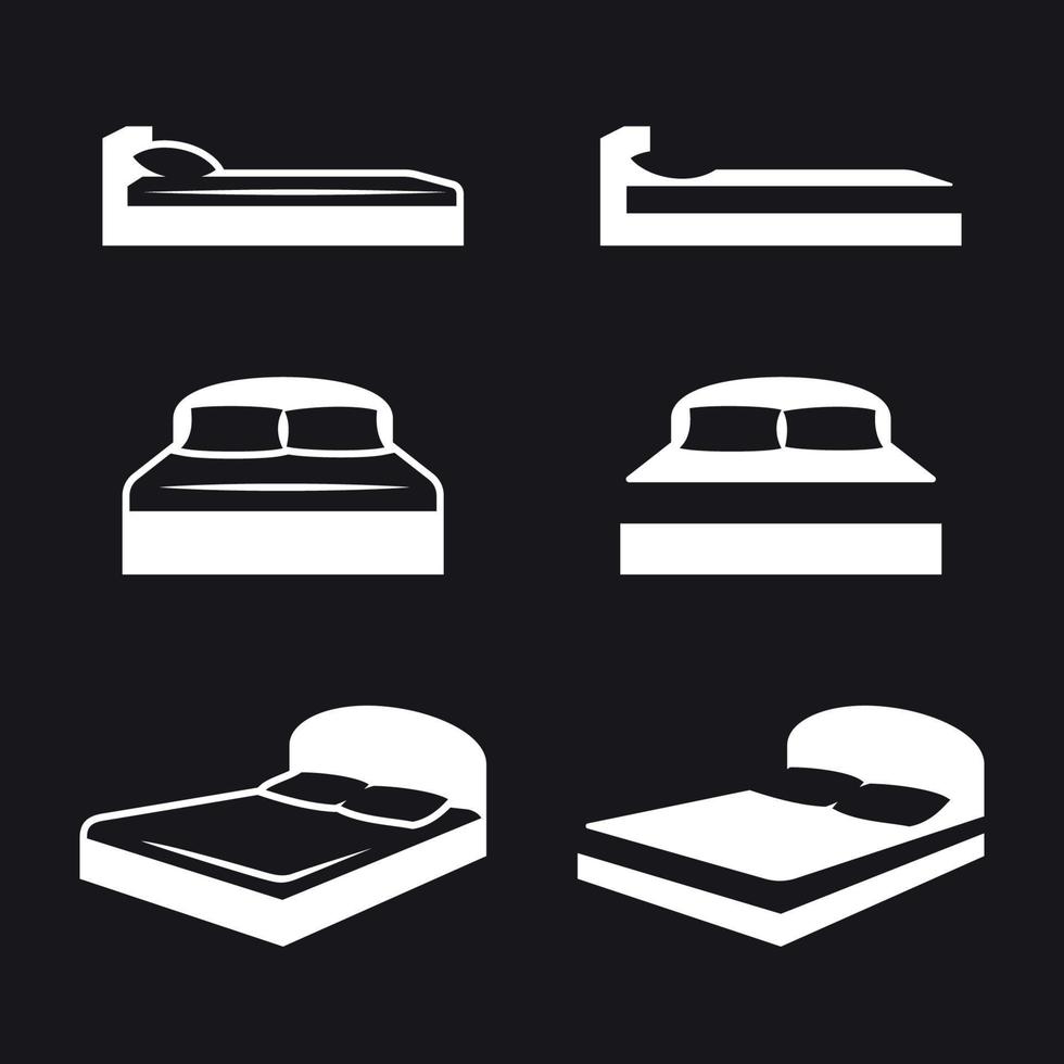 conjunto de iconos de cama. blanco sobre un fondo negro vector