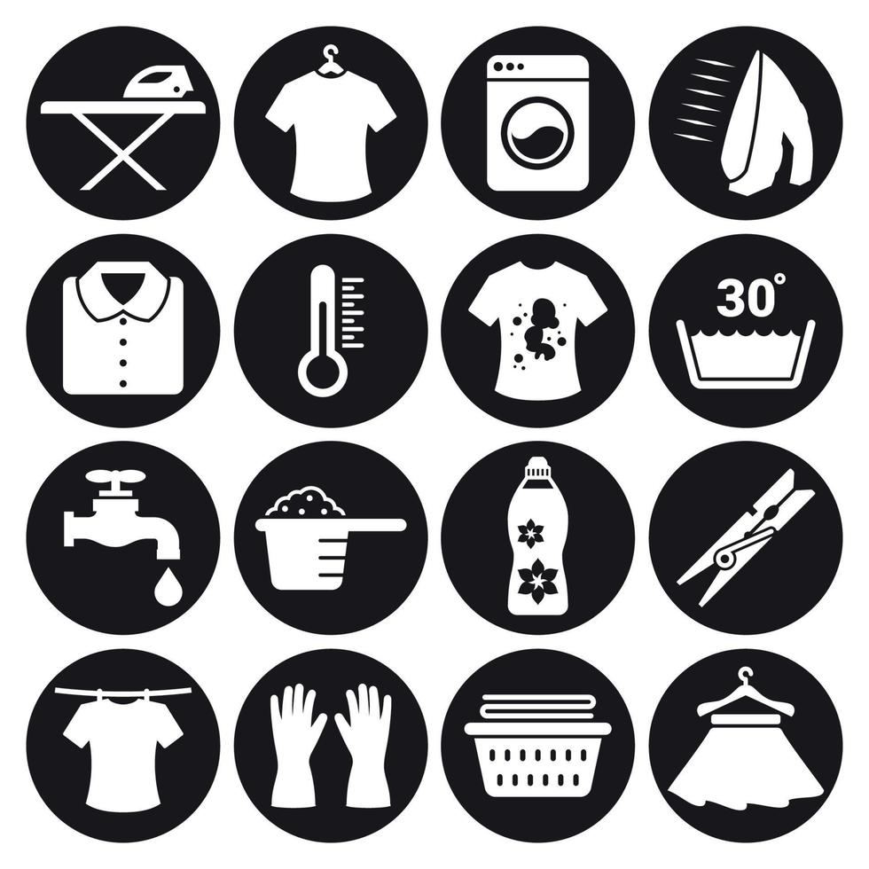 Laundry icons set. White on a black background vector