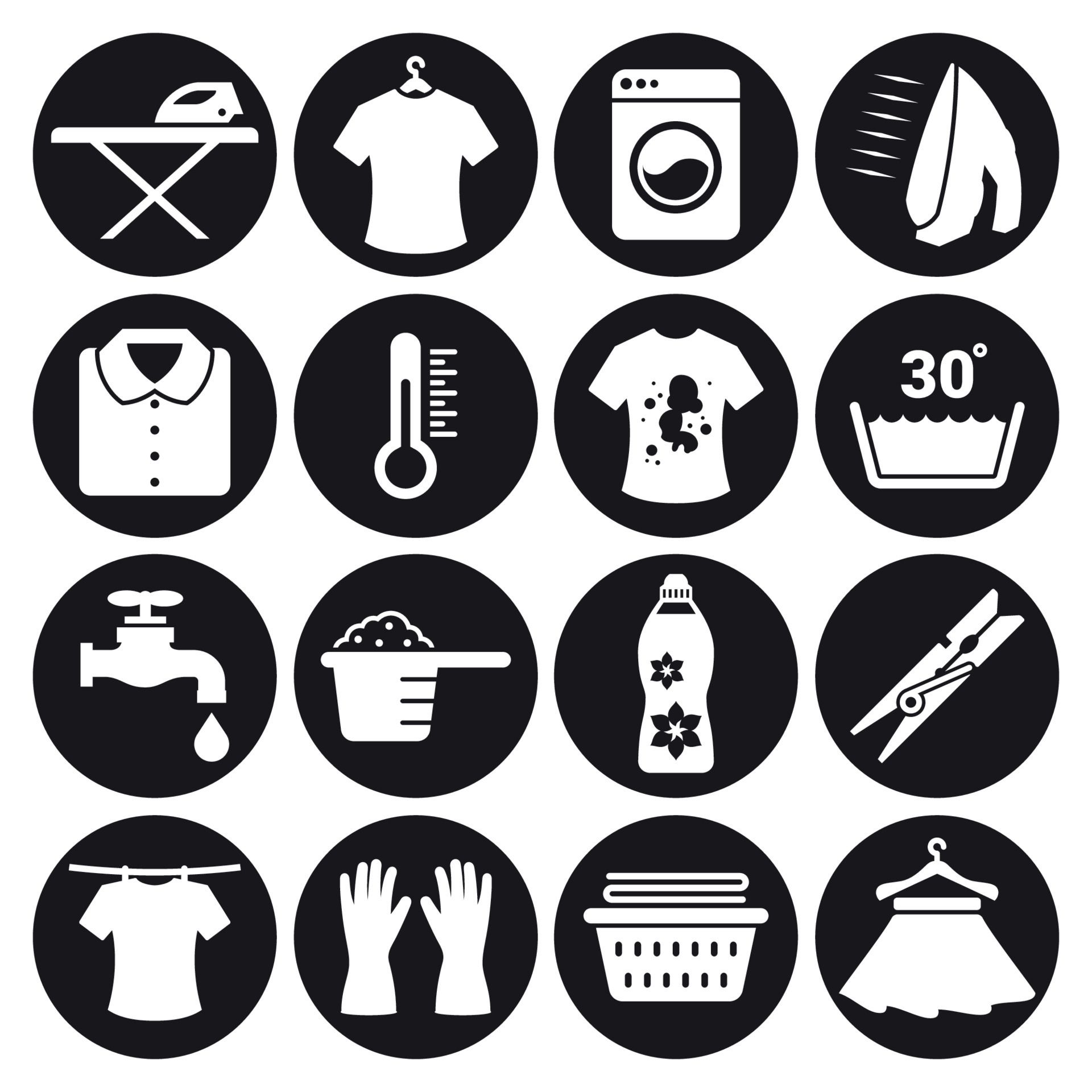 Laundry icons set. White on a black background 18770101 Vector Art at