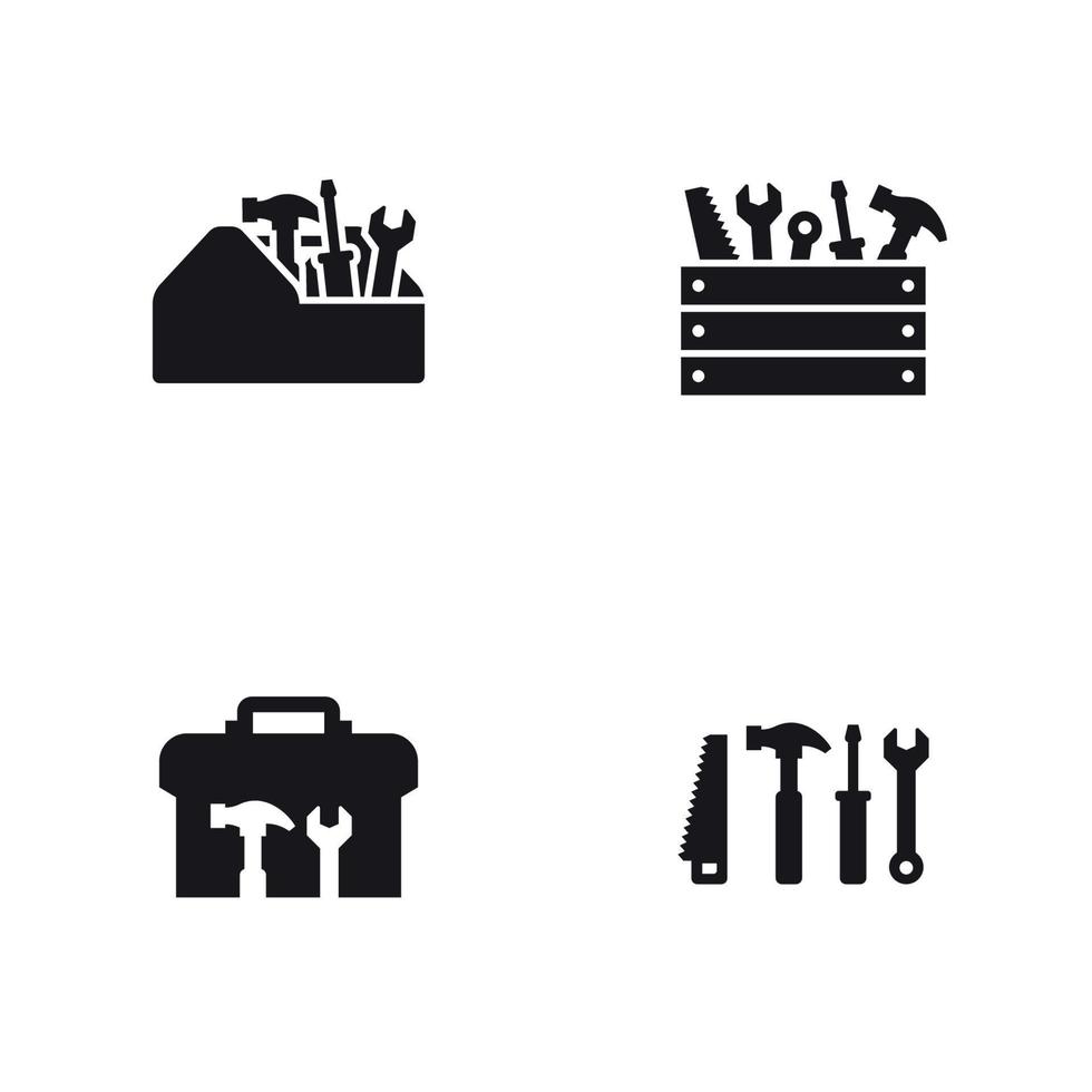 conjunto de iconos de caja de herramientas. Negro sobre un fondo blanco vector