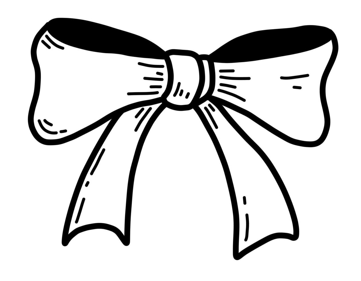 Ribbon with Bow for Gift. Vector black Tie for Present. Hand drawn illustration in sketch style