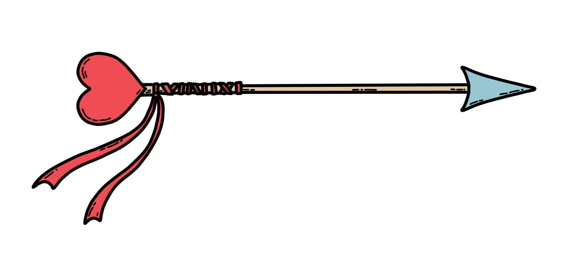 Cupid Arrow with Heart shaped tip. Vector hand drawn illustration for