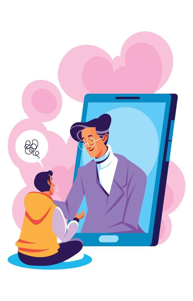 A Sad Boy Get Online Counseling vector
