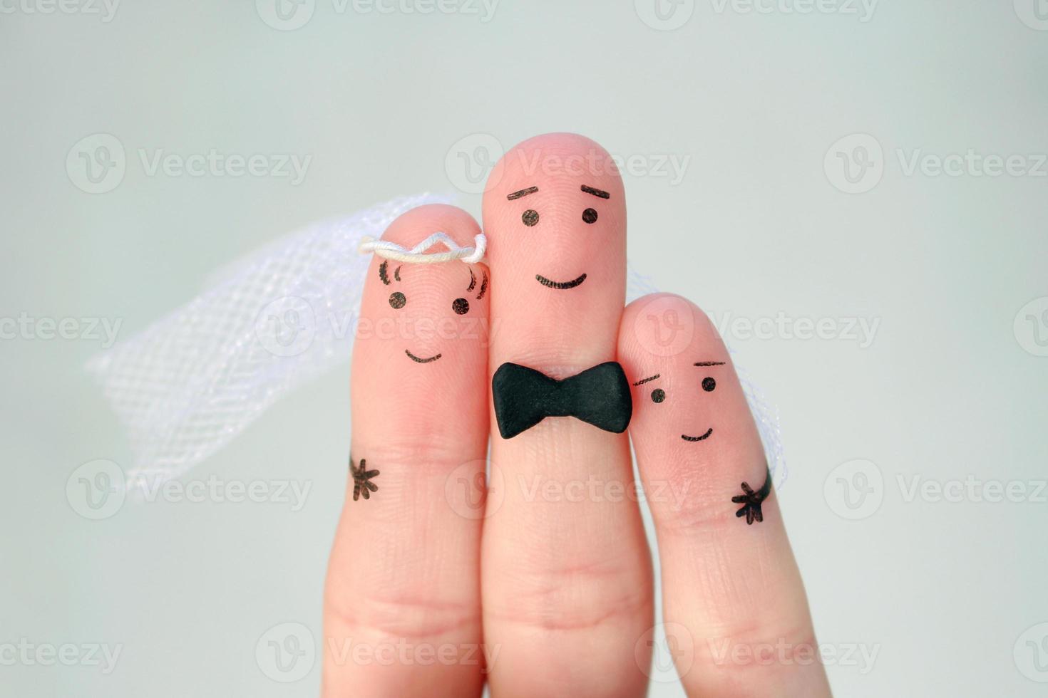 Fingers art of Happy couple to get married. Concept of stepson is joy about wedding. photo