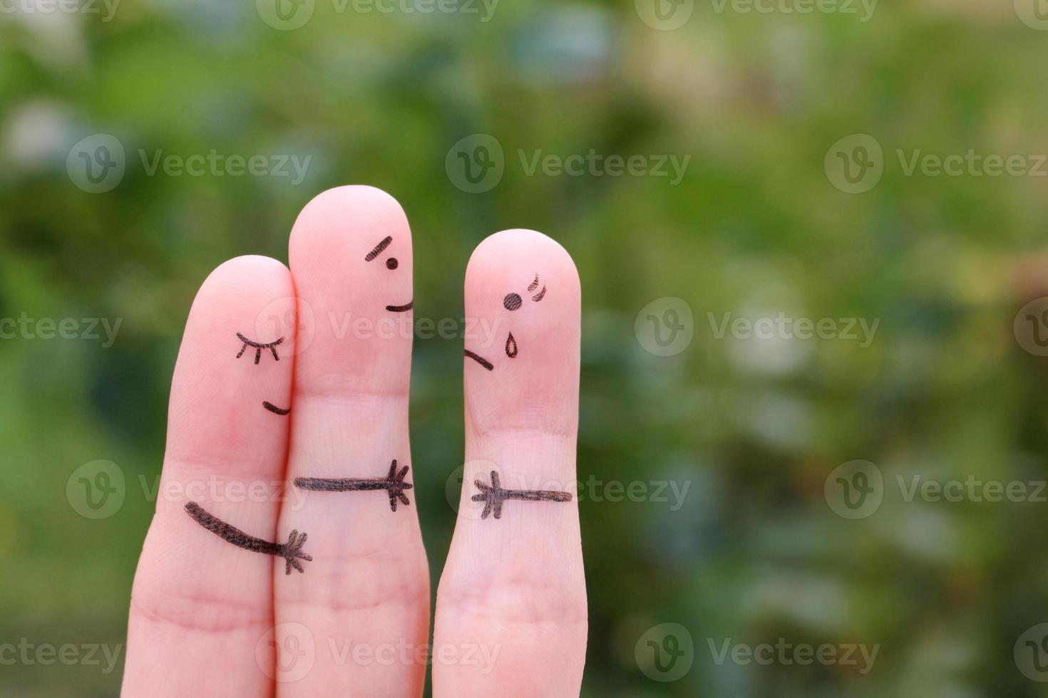dedos arte de pareja feliz. un hombre ama a otra mujer. el concepto de amor no correspondido. foto