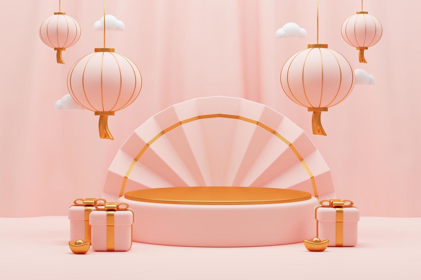 3D Rendering chinese new year decoration, cny background photo