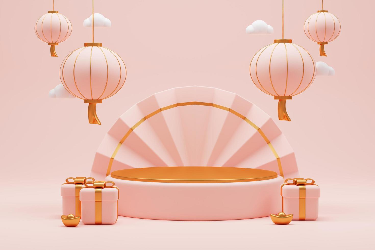 3D Rendering chinese new year decoration, cny background photo