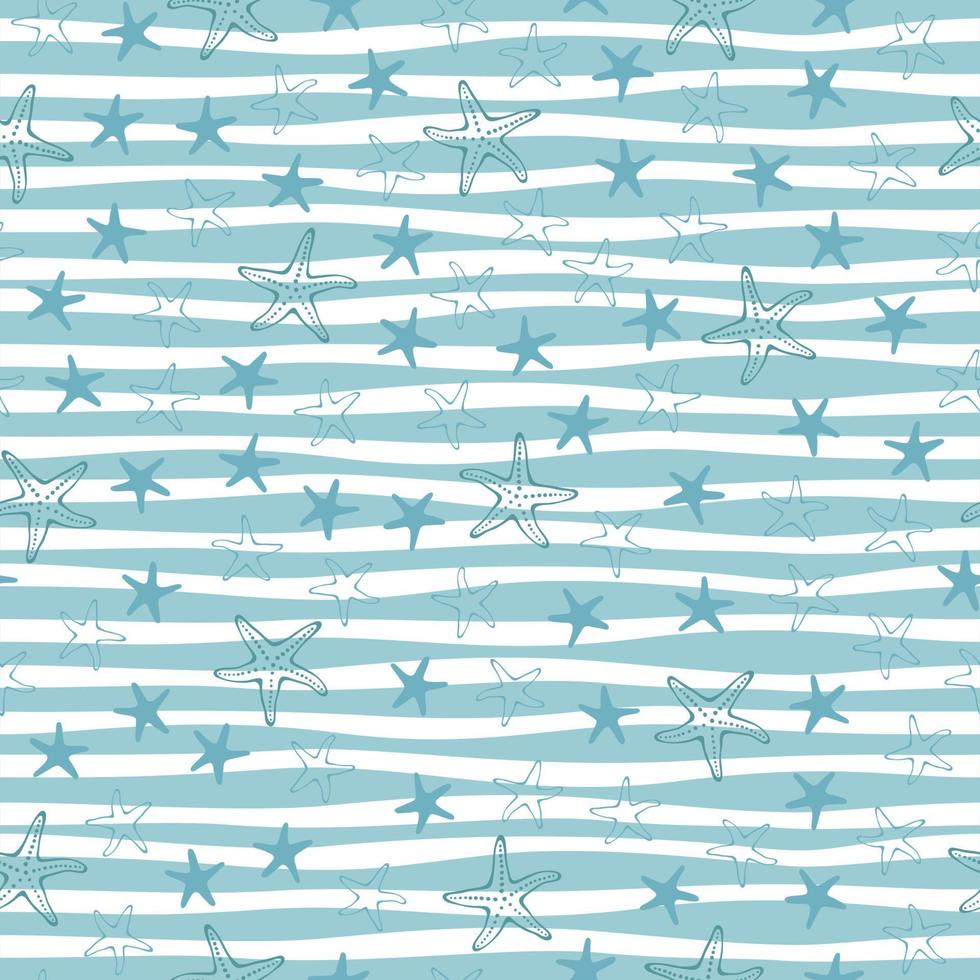 Marine seamless pattern. Starfish on a strip background vector