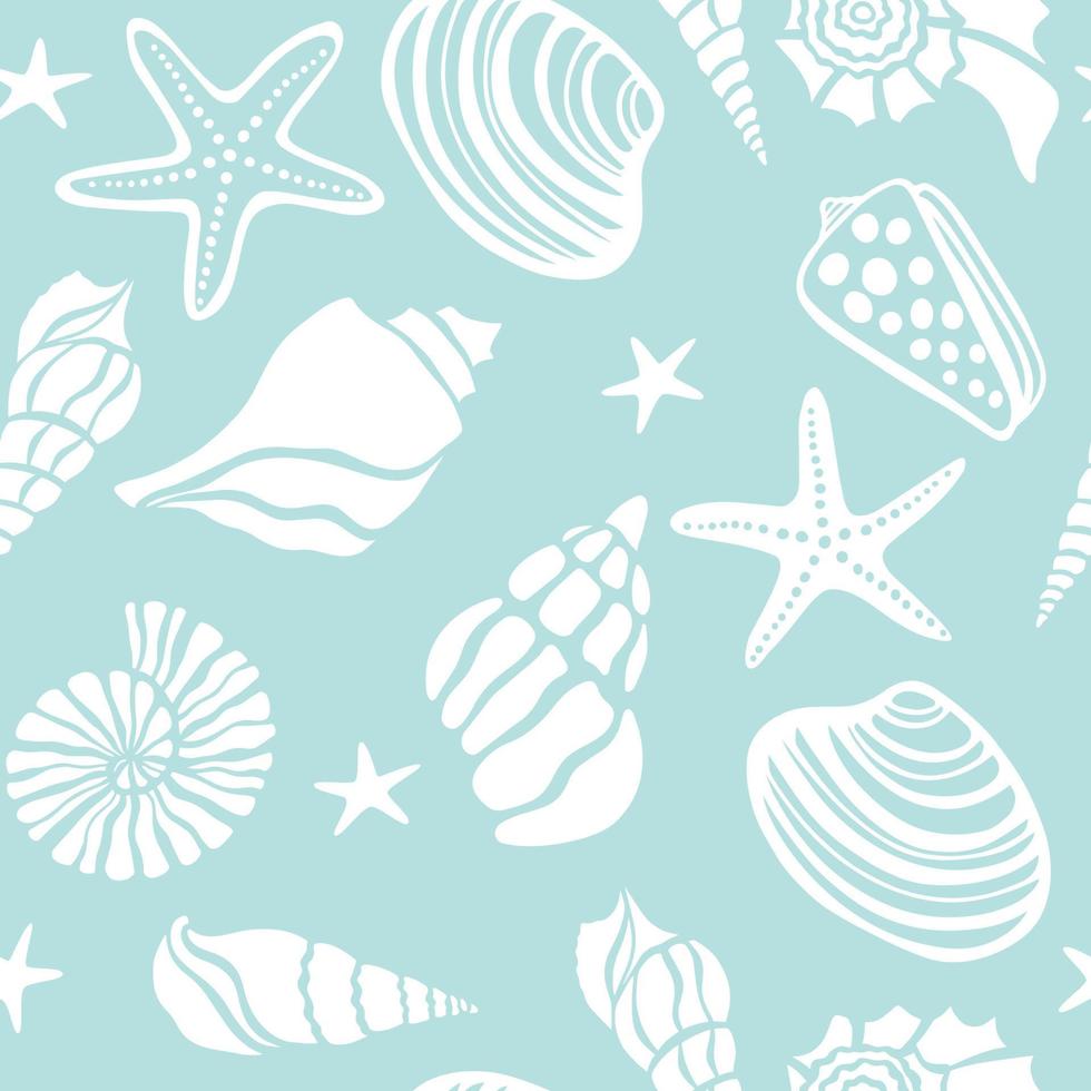 Seamless shells, starfish underwater life hand drawn vector seamless pattern background