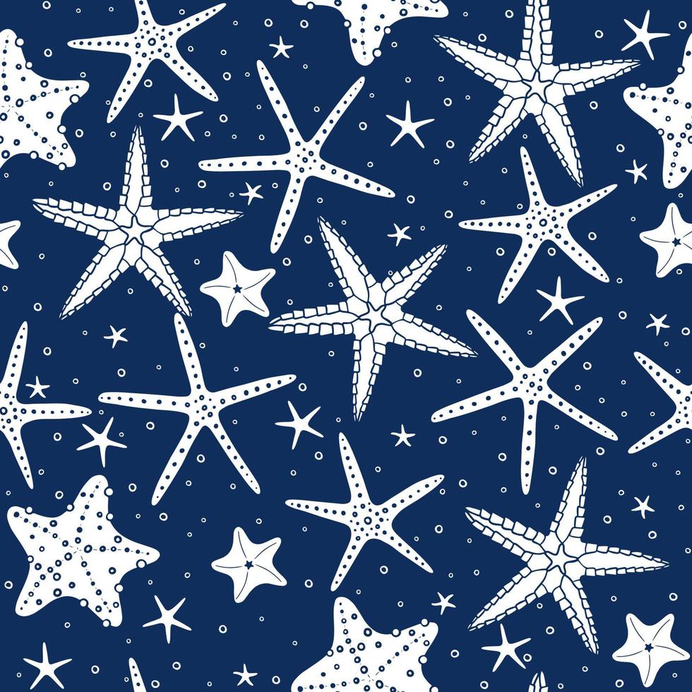 Sea stars hand drawn vector seamless pattern.