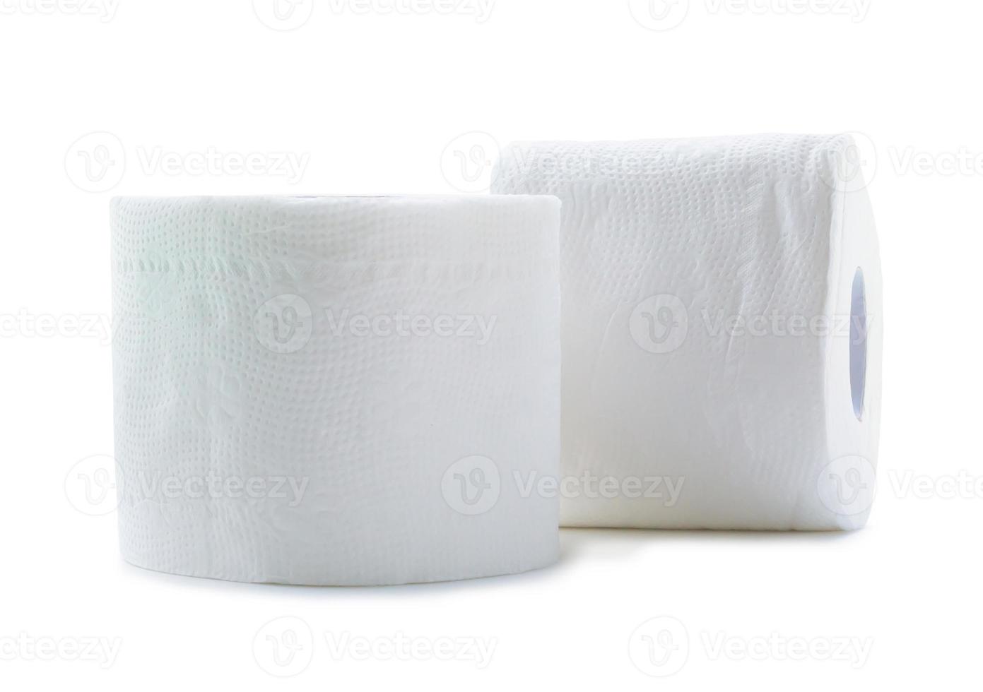 two rolls of white tissue paper or napkin for use in toilet or restroom isolated on white background with clipping path. photo