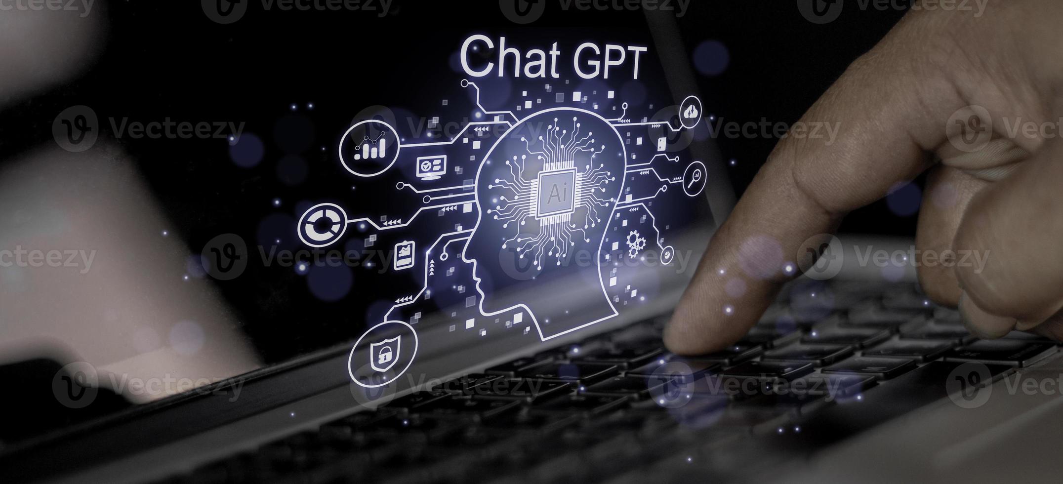Businessman using chatbot in computer intelligence Ai. ChatGPT, using and chatting artificial intelligence. conversation assistant concept. photo