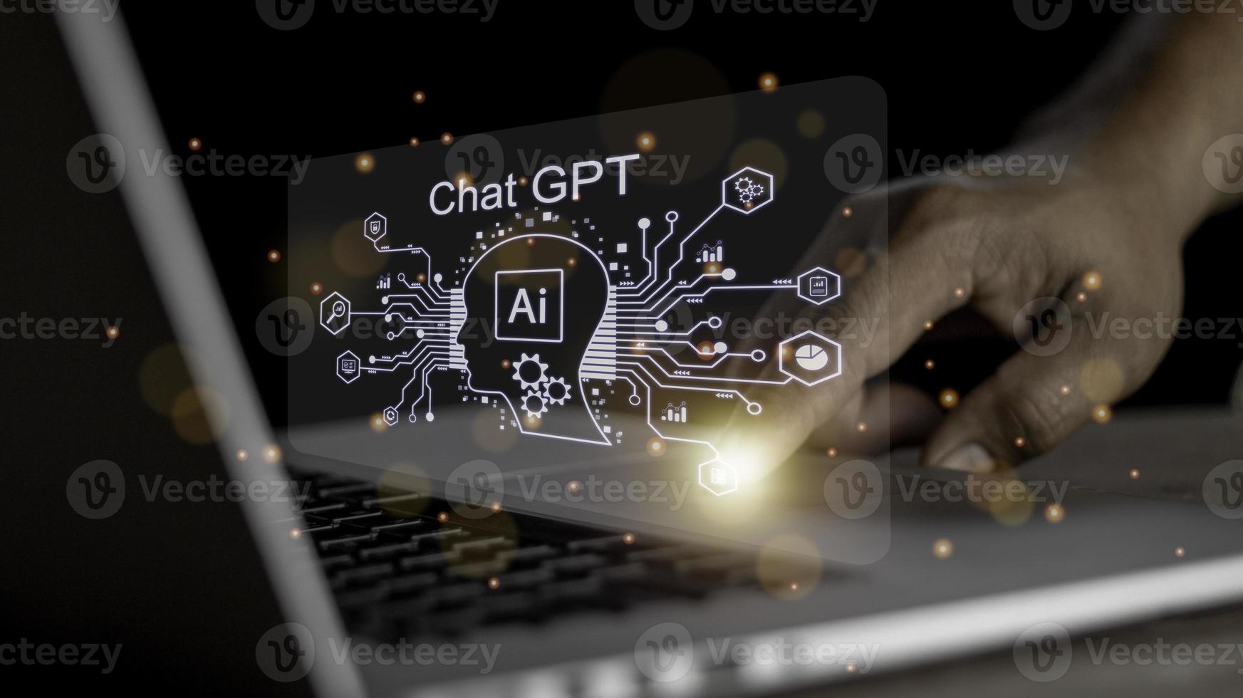 Businessman using chatbot in computer intelligence Ai. ChatGPT, using and chatting artificial intelligence. conversation assistant concept. photo