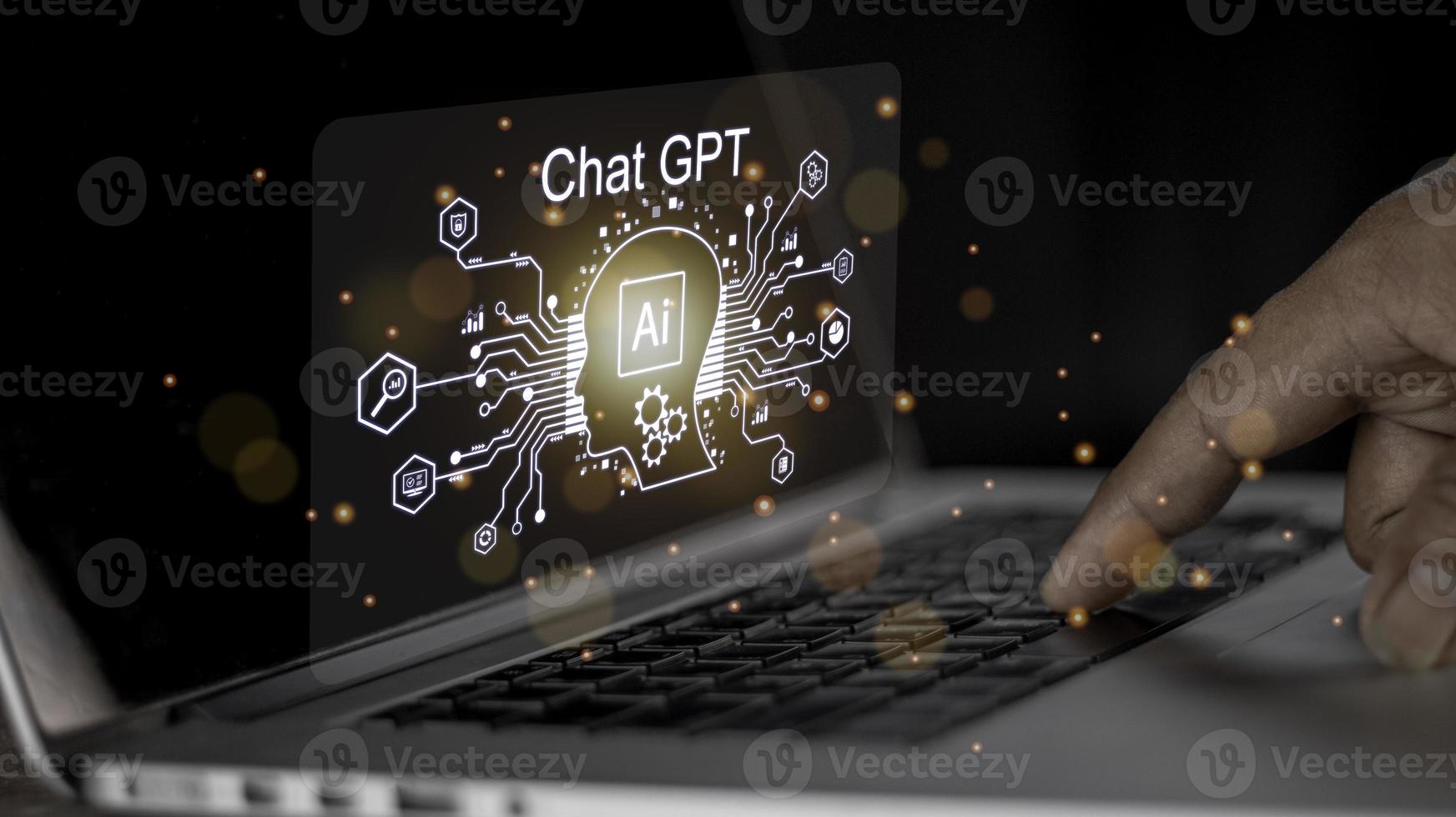 Businessman using chatbot in computer intelligence Ai. ChatGPT, using and chatting artificial intelligence. conversation assistant concept. photo