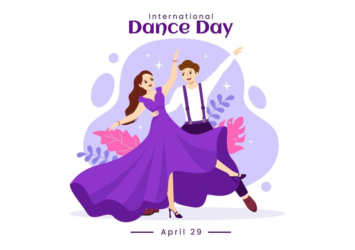 International Dance Day Illustration with Professional Dancing Performing Couple or Single in Flat Cartoon Hand Drawn for Landing Page Templates vector