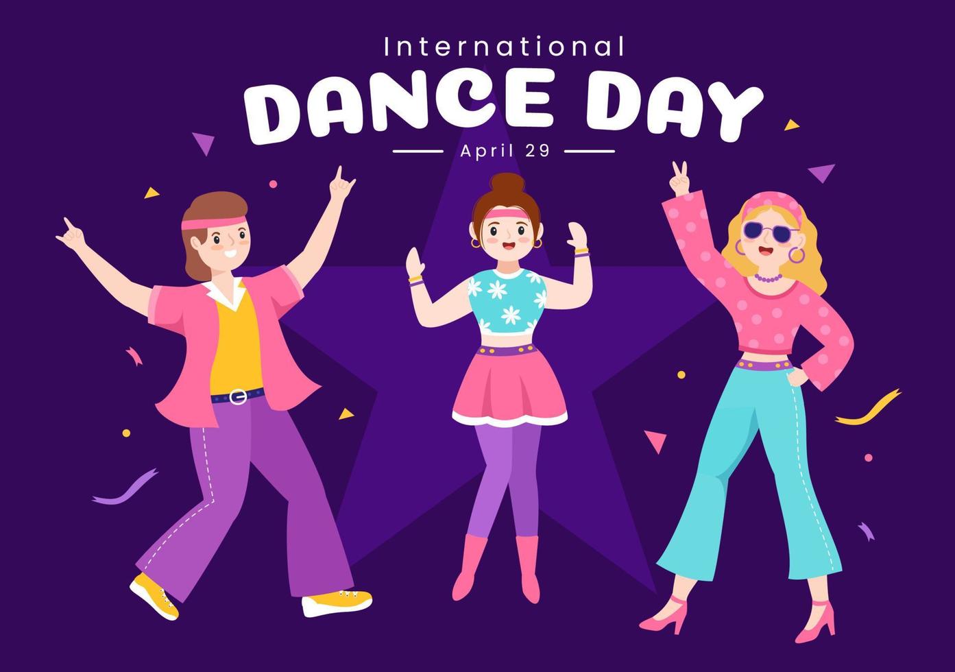 International Dance Day Illustration with Professional Dancing Performing Couple or Single in Flat Cartoon Hand Drawn for Landing Page Templates vector