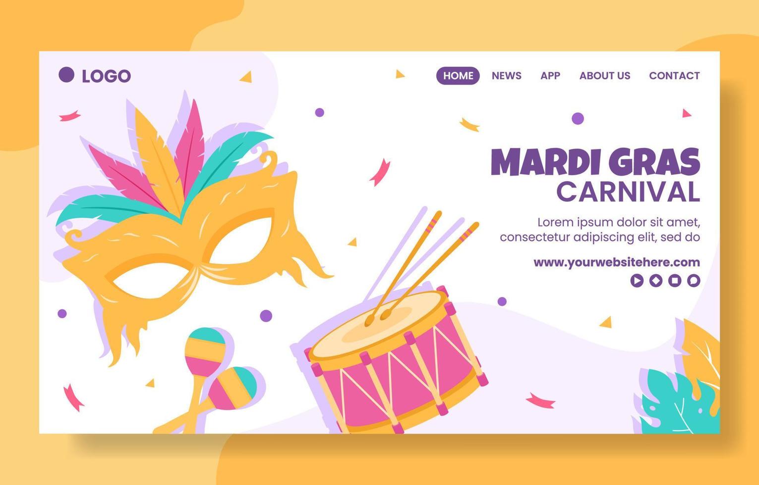 ilustración de plantillas dibujadas a mano de dibujos animados planos de página de destino de redes sociales de carnaval de mardi gras vector