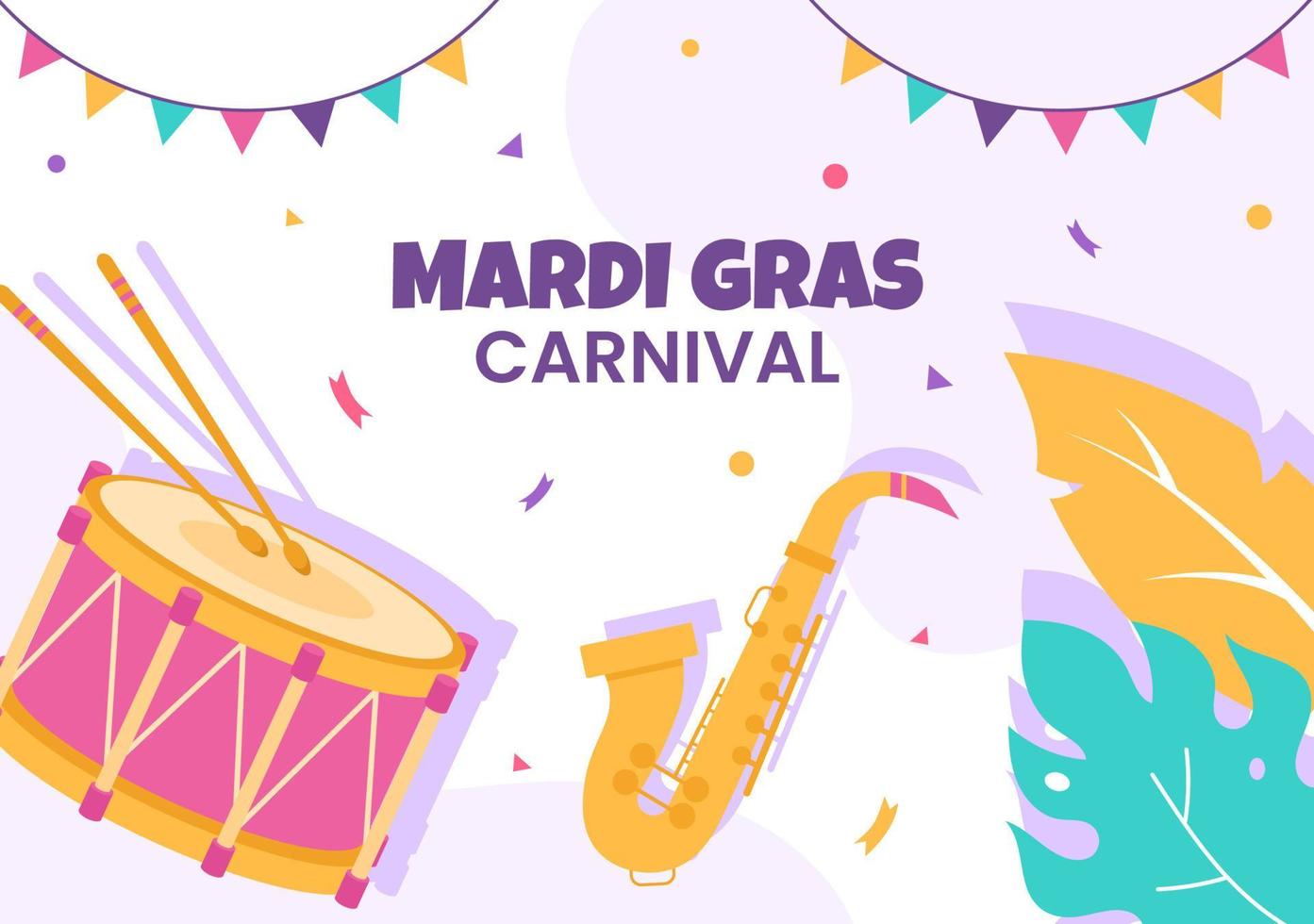 mardi gras carnaval fondo plano vertical dibujos animados dibujados a mano plantillas ilustración vector