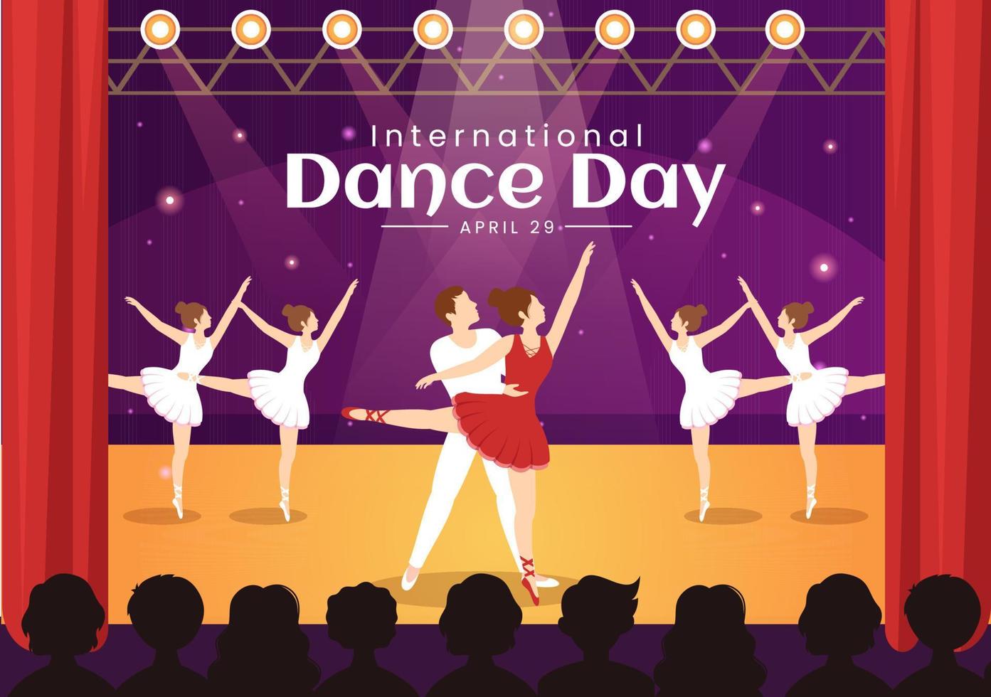 International Dance Day Illustration with Professional Dancing Performing Couple or Single in Flat Cartoon Hand Drawn for Landing Page Templates vector