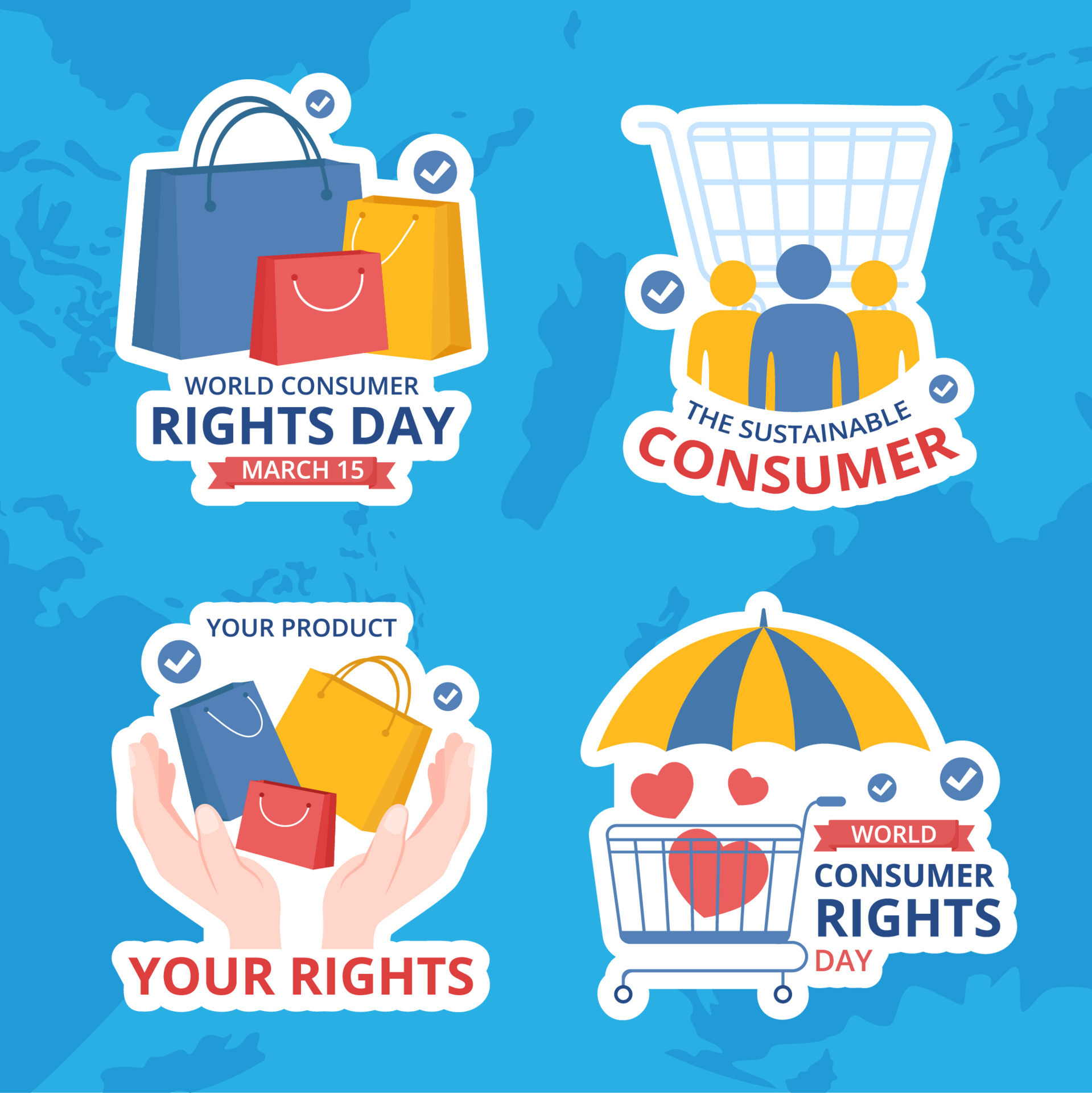 World Consumer Rights Day Label Flat Cartoon Hand Drawn ...
