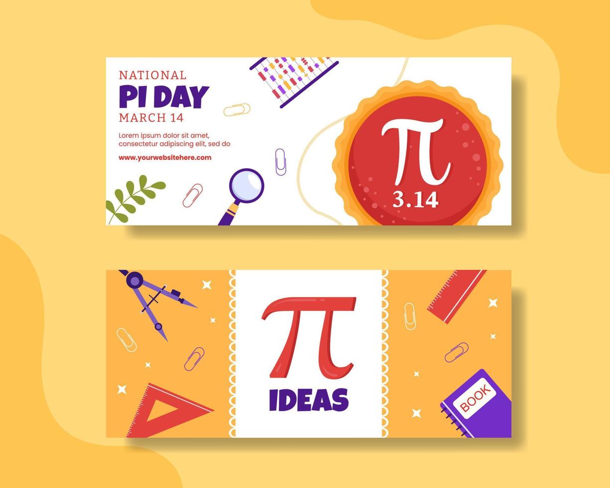 World Pi Day Horizontal Banner with Mathematical Constants or Baked Sweet Pie Flat Cartoon Hand Drawn Templates Illustration vector