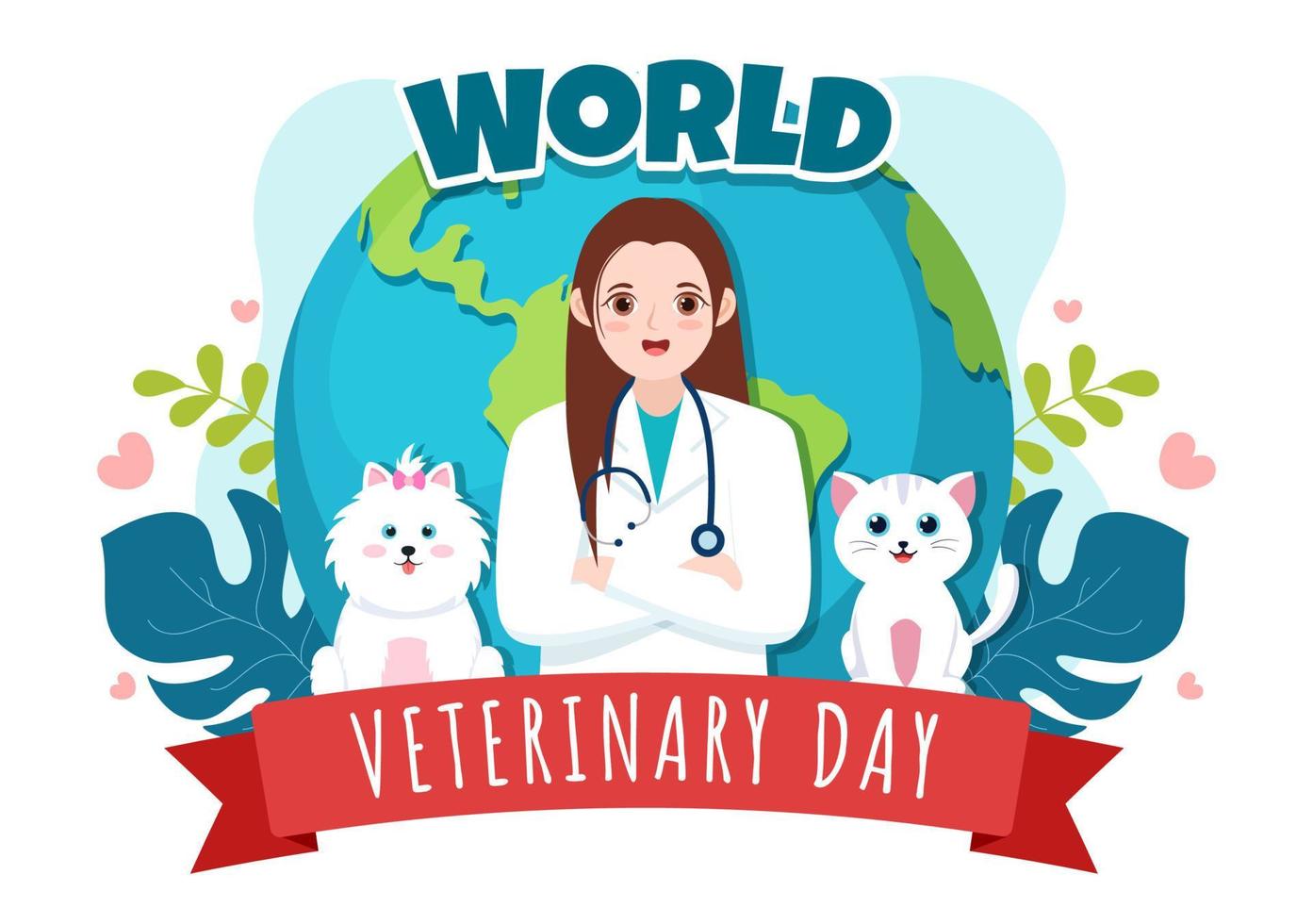 día mundial del veterinario el 29 de abril ilustración con doctor y animales lindos perros o gatos en dibujos animados planos dibujados a mano para plantillas de página de destino vector