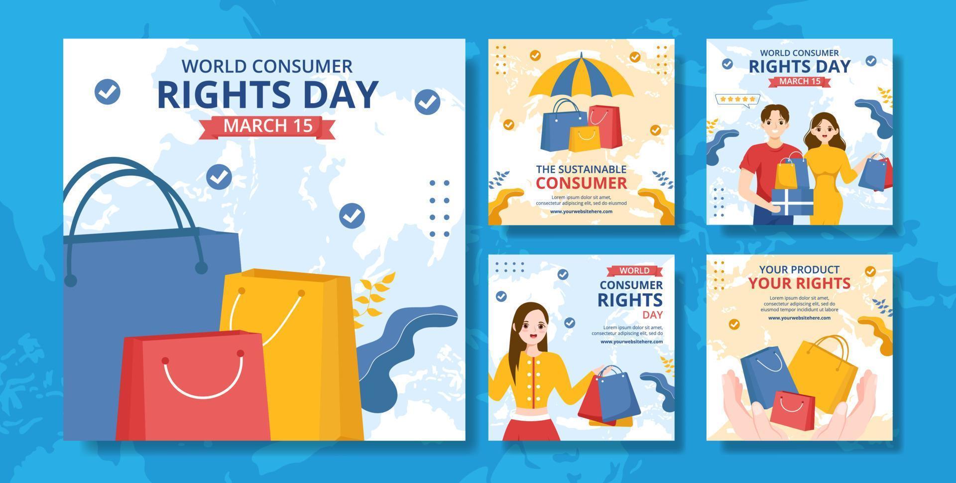 World Consumer Rights Day Social Media Post Flat Cartoon Hand Drawn Templates Illustration vector