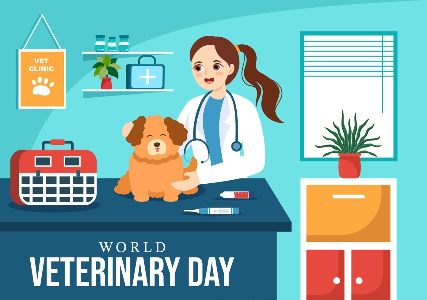 World Veterinary Day on April 29 Illustration with Doctor and Cute Animals Dogs or Cats in Flat Cartoon Hand Drawn for Landing Page Templates vector