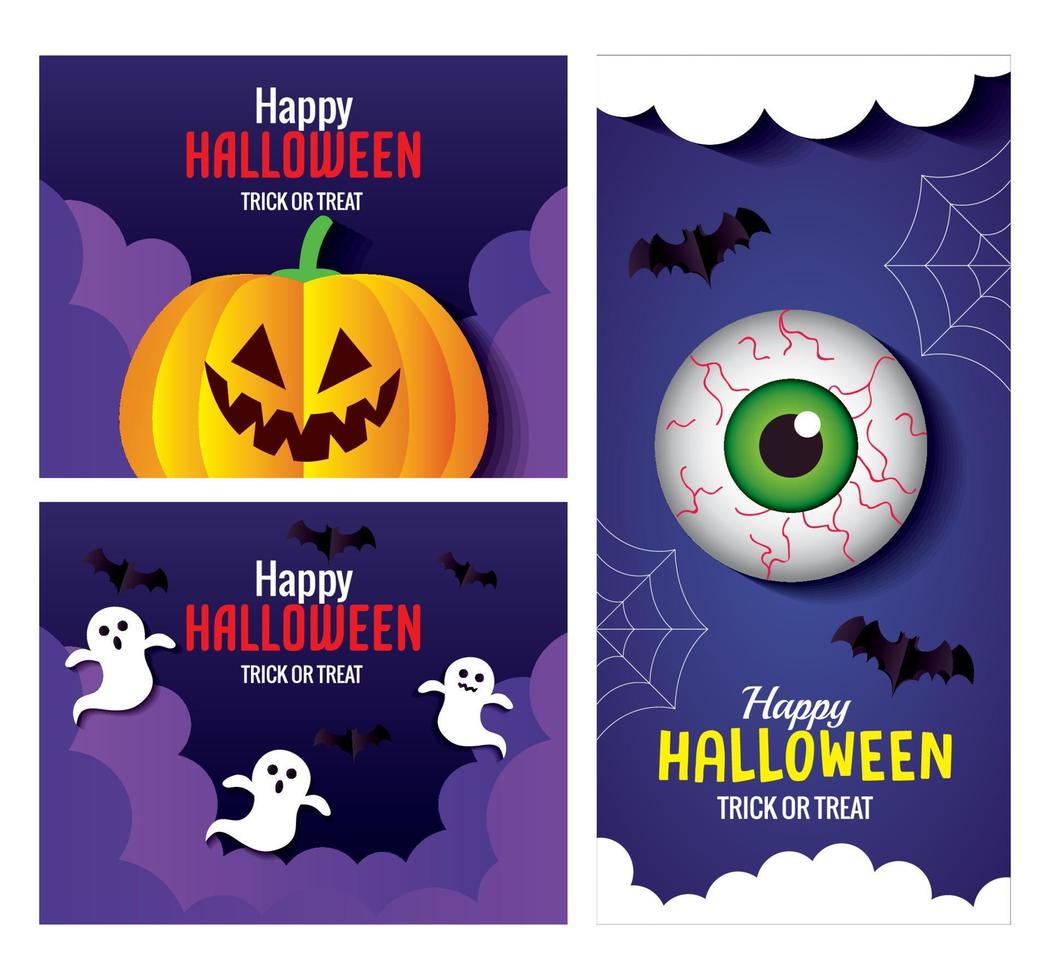 Halloween cartoons in frames set vector design