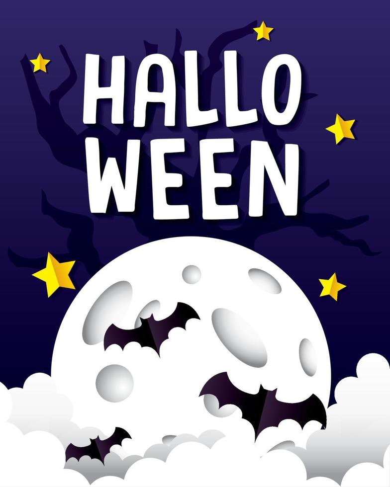 Halloween bats on moon vector design