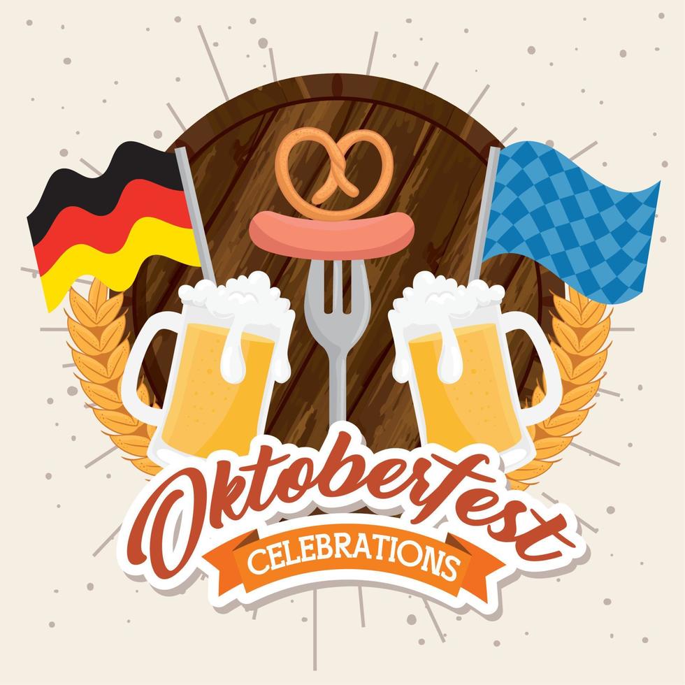 vasos de cerveza oktoberfest con diseño de vectores de banderas