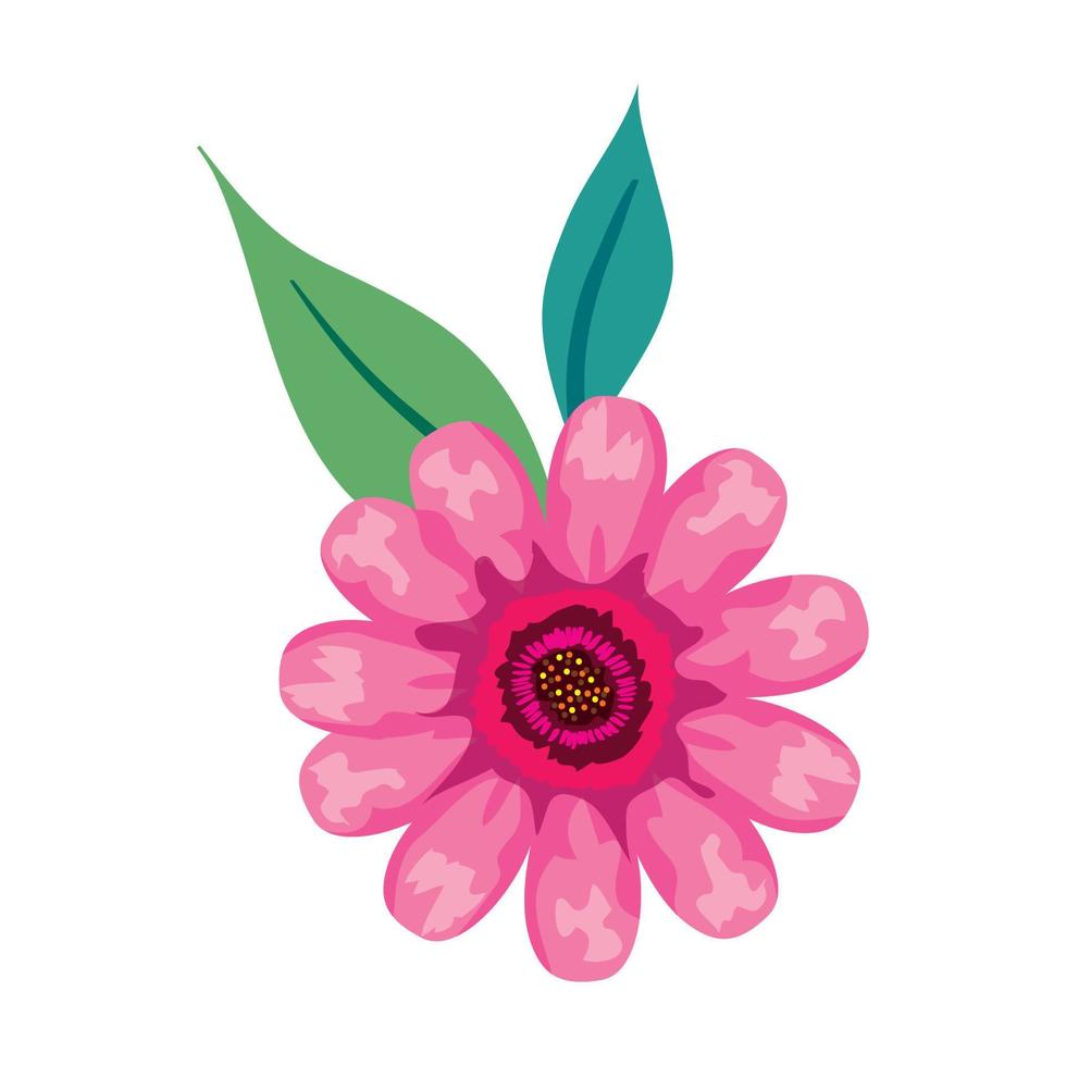 pink flower drawing with leaves vector design