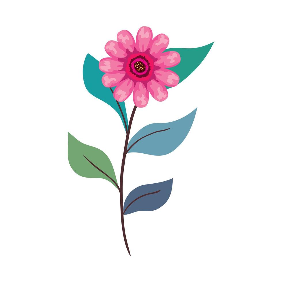 pink flower drawing with leaves vector design