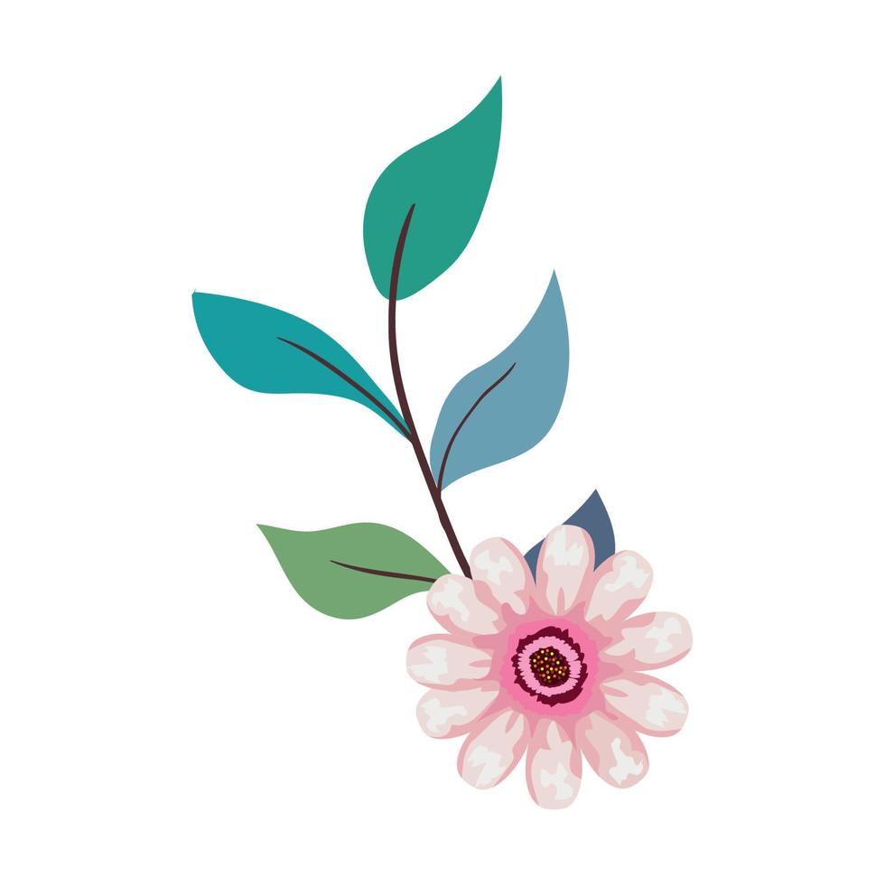 pink flower drawing with leaves vector design