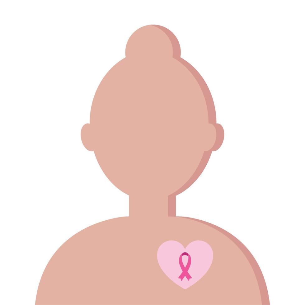 pink ribbon in heart of woman silhouette vector design